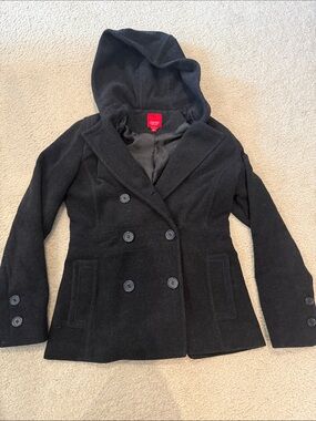 Esprit Women's Hooded Double-Breasted Peacoat in Black